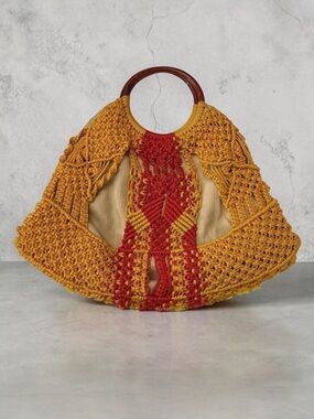 Vintage Handcrafted Yellow and Red Crochet Bag